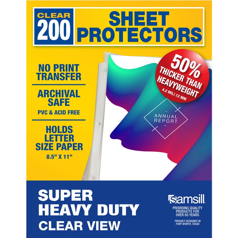 Samsill Sheet Protectors, 8.5x11 Inch Page Protectors for 3 Ring Binder, Super Heavy Duty, Clear Page Protector, Letter Size, Top Loading, Acid Free, 200 Pack - Image 1